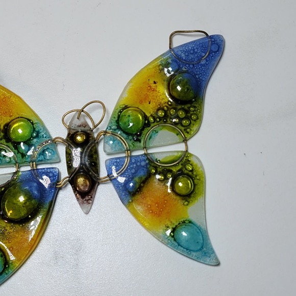 Hand-blown Fused Glass Butterfly Metal Accents Suncatcher Stained Glass - Picture 6 of 7